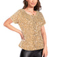 Anna-Kaci Women's Sparkly Sequin Velvet Tops Short Sleeve Crew Neck Shirt Party Club Blouse