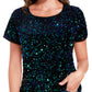 Anna-Kaci Women's Sparkly Sequin Velvet Tops Short Sleeve Crew Neck Shirt Party Club Blouse