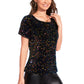 Anna-Kaci Women's Sparkly Sequin Velvet Tops Short Sleeve Crew Neck Shirt Party Club Blouse