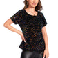 Anna-Kaci Women's Sparkly Sequin Velvet Tops Short Sleeve Crew Neck Shirt Party Club Blouse