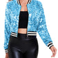 Anna-Kaci Women's Sparkly Sequin Cropped Jacket Long Sleeve Zipper Up Party Club Bomber Jacket