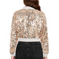 Anna-Kaci Women's Sparkly Sequin Cropped Jacket Long Sleeve Zipper Up Party Club Bomber Jacket