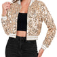 Anna-Kaci Women's Sparkly Sequin Cropped Jacket Long Sleeve Zipper Up Party Club Bomber Jacket