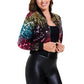 Anna-Kaci Women's Sparkly Sequin Cropped Jacket Long Sleeve Zipper Up Party Club Bomber Jacket