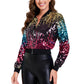 Anna-Kaci Women's Sparkly Sequin Cropped Jacket Long Sleeve Zipper Up Party Club Bomber Jacket