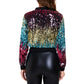 Anna-Kaci Women's Sparkly Sequin Cropped Jacket Long Sleeve Zipper Up Party Club Bomber Jacket