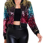 Anna-Kaci Women's Sparkly Sequin Cropped Jacket Long Sleeve Zipper Up Party Club Bomber Jacket