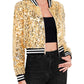 Anna-Kaci Women's Sparkly Sequin Cropped Jacket Long Sleeve Zipper Up Party Club Bomber Jacket