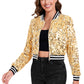 Anna-Kaci Women's Sparkly Sequin Cropped Jacket Long Sleeve Zipper Up Party Club Bomber Jacket