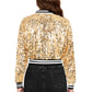 Anna-Kaci Women's Sparkly Sequin Cropped Jacket Long Sleeve Zipper Up Party Club Bomber Jacket