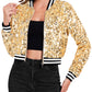 Anna-Kaci Women's Sparkly Sequin Cropped Jacket Long Sleeve Zipper Up Party Club Bomber Jacket