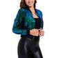 Anna-Kaci Women's Sparkly Sequin Cropped Jacket Long Sleeve Zipper Up Party Club Bomber Jacket