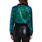 Anna-Kaci Women's Sparkly Sequin Cropped Jacket Long Sleeve Zipper Up Party Club Bomber Jacket