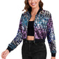 Anna-Kaci Women's Sparkly Sequin Cropped Jacket Long Sleeve Zipper Up Party Club Bomber Jacket