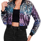 Anna-Kaci Women's Sparkly Sequin Cropped Jacket Long Sleeve Zipper Up Party Club Bomber Jacket