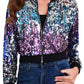 Anna-Kaci Women's Sparkly Sequin Cropped Jacket Long Sleeve Zipper Up Party Club Bomber Jacket