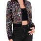 Anna-Kaci Women's Sparkly Sequin Cropped Jacket Long Sleeve Zipper Up Party Club Bomber Jacket