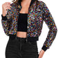 Anna-Kaci Women's Sparkly Sequin Cropped Jacket Long Sleeve Zipper Up Party Club Bomber Jacket