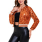 Anna-Kaci Women's Sparkly Sequin Cropped Jacket Long Sleeve Zipper Up Party Club Bomber Jacket