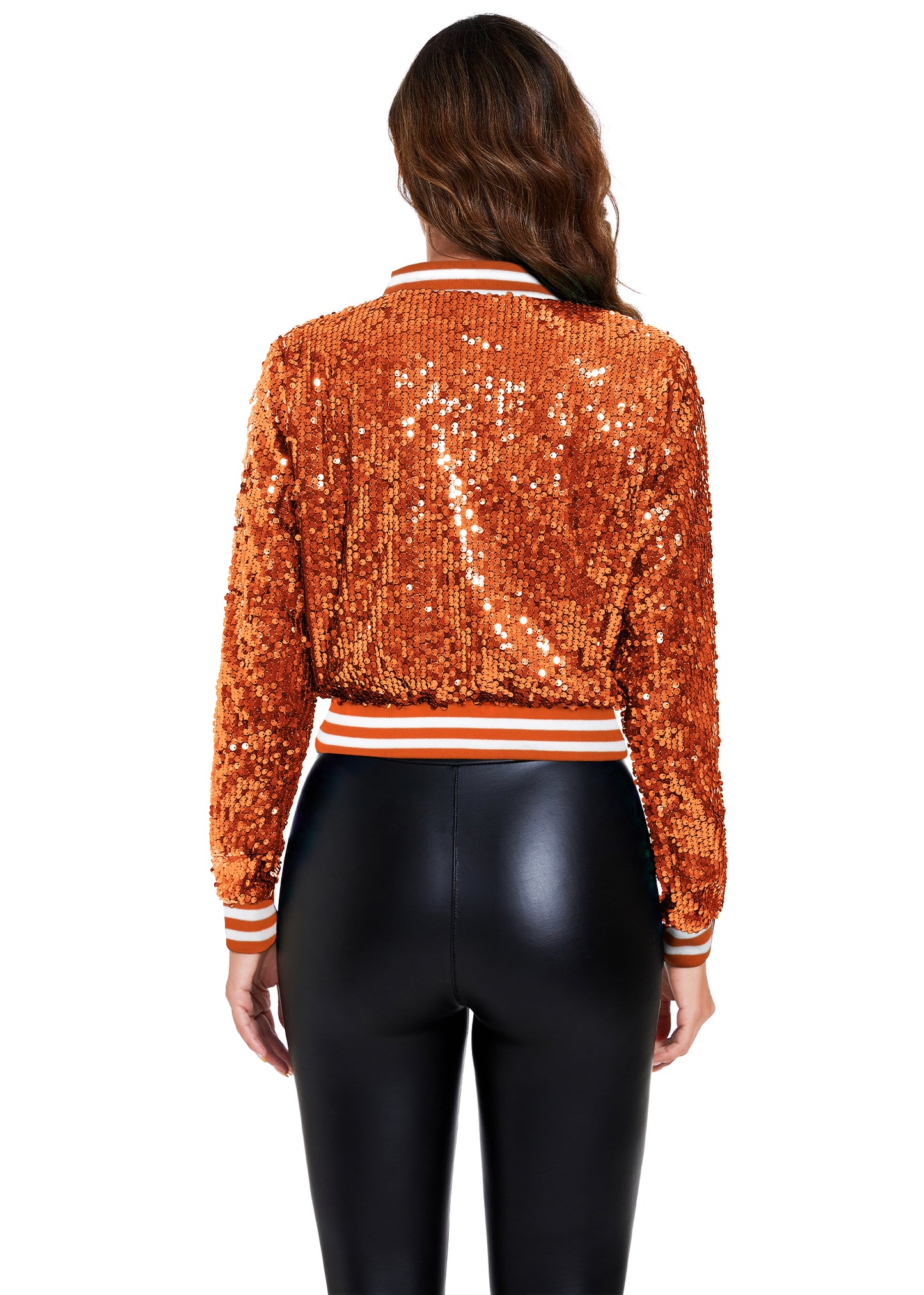 Anna-Kaci Women's Sparkly Sequin Cropped Jacket Long Sleeve Zipper Up Party Club Bomber Jacket