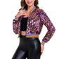 Anna-Kaci Women's Sparkly Sequin Cropped Jacket Long Sleeve Zipper Up Party Club Bomber Jacket