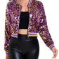 Anna-Kaci Women's Sparkly Sequin Cropped Jacket Long Sleeve Zipper Up Party Club Bomber Jacket