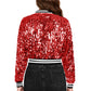 Anna-Kaci Women's Sparkly Sequin Cropped Jacket Long Sleeve Zipper Up Party Club Bomber Jacket