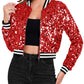 Anna-Kaci Women's Sparkly Sequin Cropped Jacket Long Sleeve Zipper Up Party Club Bomber Jacket