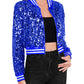 Anna-Kaci Women's Sparkly Sequin Cropped Jacket Long Sleeve Zipper Up Party Club Bomber Jacket