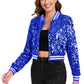 Anna-Kaci Women's Sparkly Sequin Cropped Jacket Long Sleeve Zipper Up Party Club Bomber Jacket