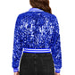 Anna-Kaci Women's Sparkly Sequin Cropped Jacket Long Sleeve Zipper Up Party Club Bomber Jacket