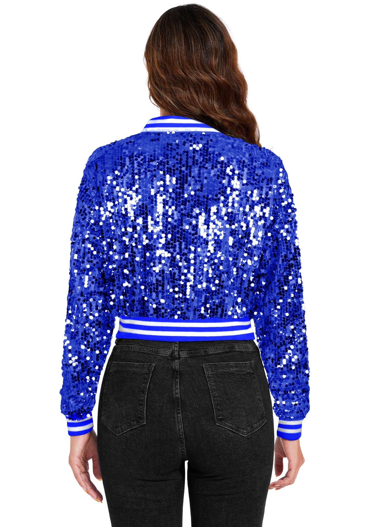 Anna-Kaci Women's Sparkly Sequin Cropped Jacket Long Sleeve Zipper Up Party Club Bomber Jacket