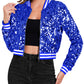 Anna-Kaci Women's Sparkly Sequin Cropped Jacket Long Sleeve Zipper Up Party Club Bomber Jacket