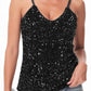 Anna-Kaci Womens Sleeveless Sequin Tops V Neck Sparkle Spaghetti Strap Cami Tank Top Shirt