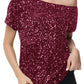 Anna-Kaci Women's Sequin One Shoulder Short Sleeve Top Party Club Sparkle Glitter Concert Tunic Blouse