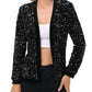 Anna-Kaci Women's Sparkly Sequin Cardigan Long Sleeve Open Front Glitter Party Sequin Blazer Jacket