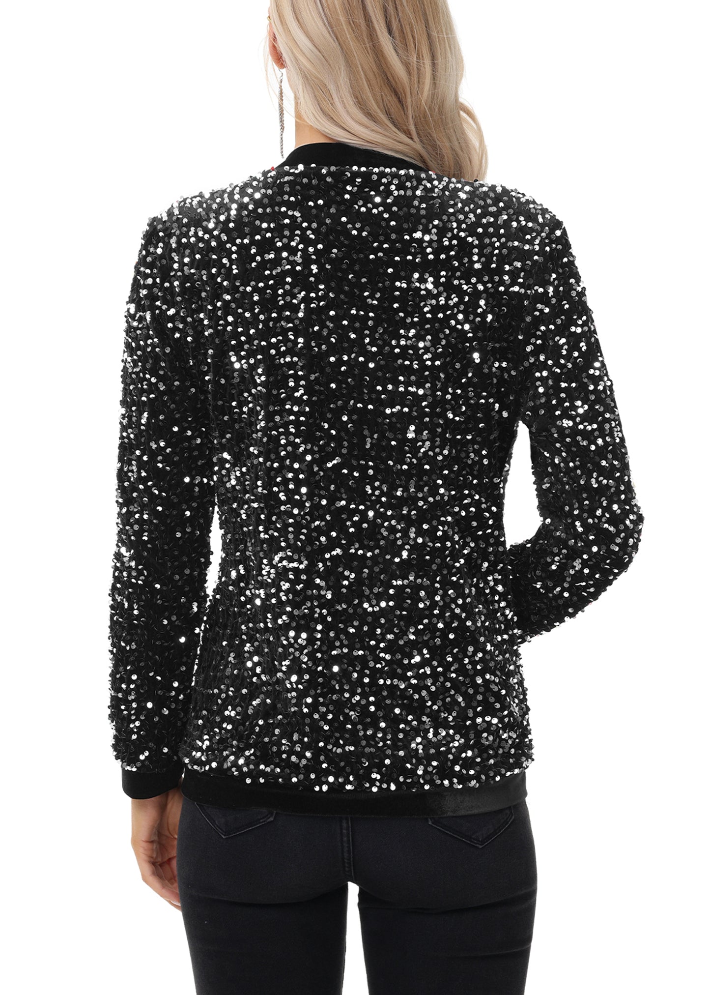 Anna-Kaci Women's Sparkly Sequin Cardigan Long Sleeve Open Front Glitter Party Sequin Blazer Jacket