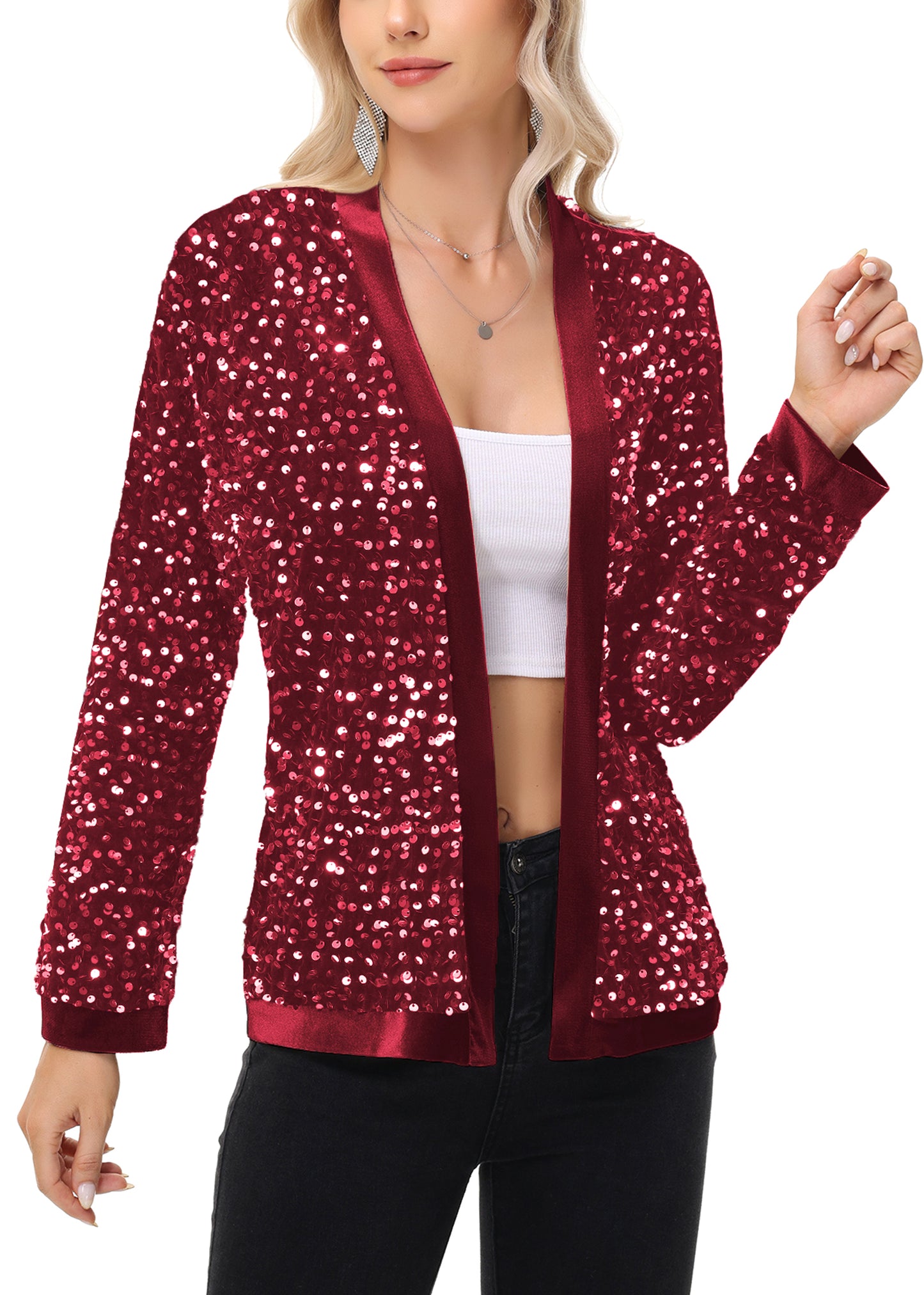 Anna-Kaci Women's Sparkly Sequin Cardigan Long Sleeve Open Front Glitter Party Sequin Blazer Jacket