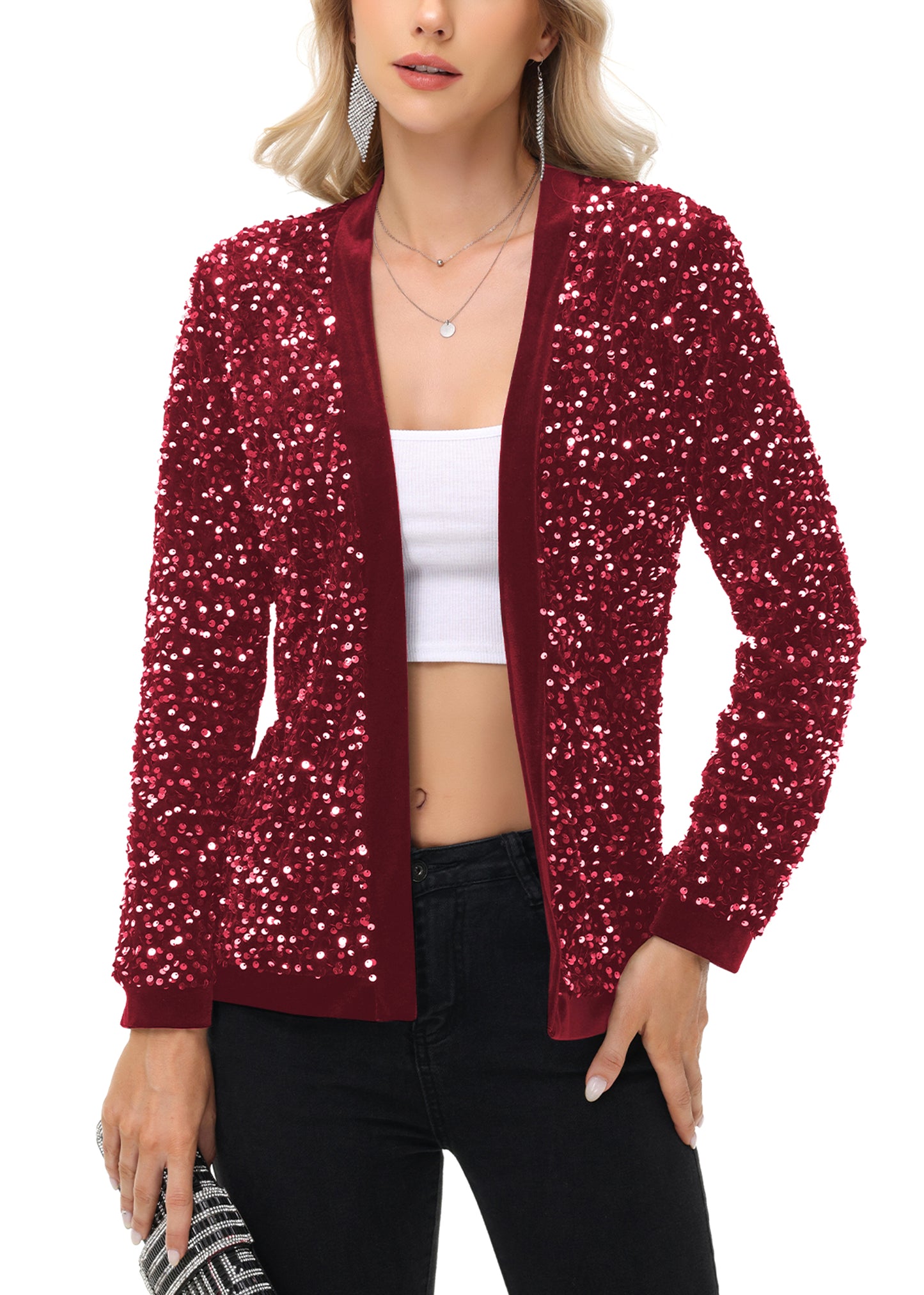 Anna-Kaci Women's Sparkly Sequin Cardigan Long Sleeve Open Front Glitter Party Sequin Blazer Jacket