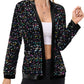 Anna-Kaci Women's Sparkly Sequin Cardigan Long Sleeve Open Front Glitter Party Sequin Blazer Jacket