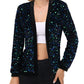 Anna-Kaci Women's Sparkly Sequin Cardigan Long Sleeve Open Front Glitter Party Sequin Blazer Jacket