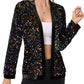 Anna-Kaci Women's Sparkly Sequin Cardigan Long Sleeve Open Front Glitter Party Sequin Blazer Jacket