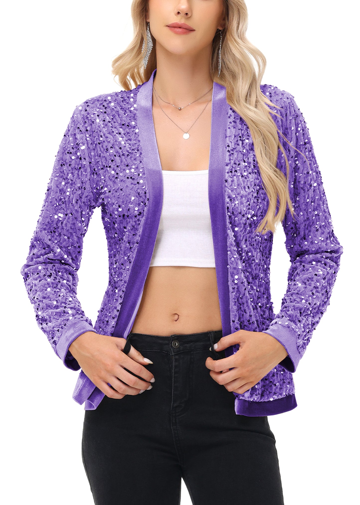 Anna-Kaci Women's Sparkly Sequin Cardigan Long Sleeve Open Front Glitter Party Sequin Blazer Jacket