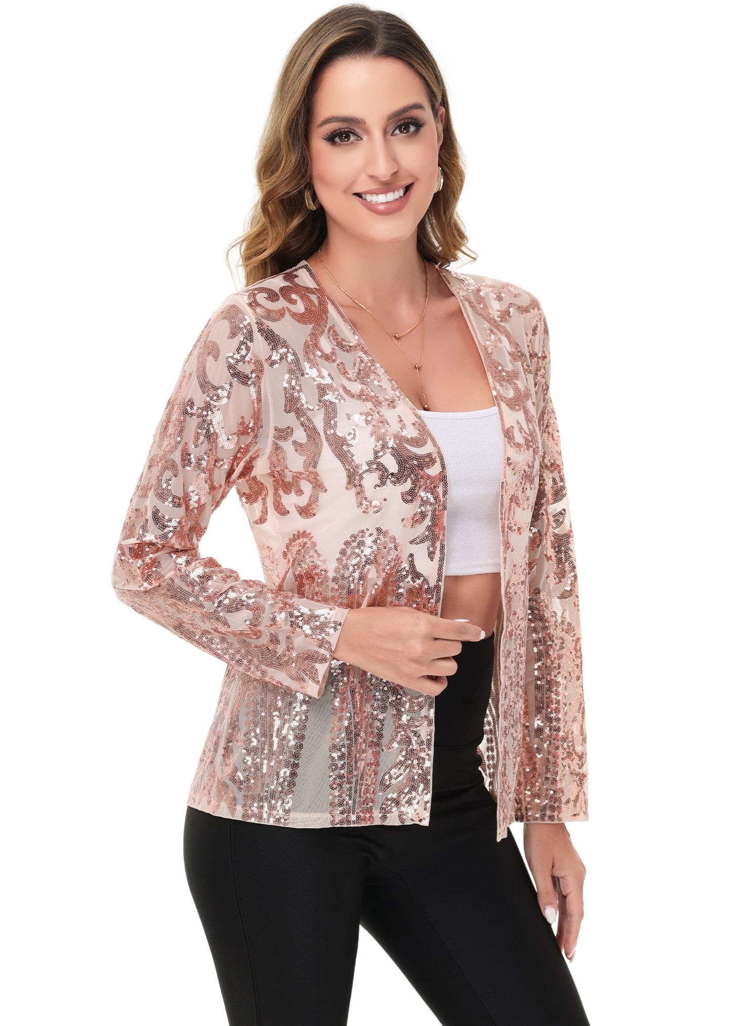 Anna-Kaci Women's Sparkly Sequin Cardigan Long Sleeve Open Front Glitter Party Evening Jacket