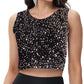 Anna-Kaci Women's Sequin Sleeveless Tops Sparkle Glitter Crew Neck Club Party Nightout Crop Tank Top
