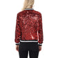 Anna-Kaci Women's Sequin Bomber Jacket with Ribbed Trim and Front Zipper Closure
