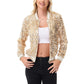 Anna-Kaci Women's Sequin Bomber Jacket with Ribbed Trim and Front Zipper Closure