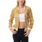 Anna-Kaci Women's Sequin Bomber Jacket with Ribbed Trim and Front Zipper Closure