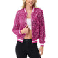 Anna-Kaci Women's Sequin Bomber Jacket with Ribbed Trim and Front Zipper Closure