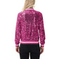 Anna-Kaci Women's Sequin Bomber Jacket with Ribbed Trim and Front Zipper Closure
